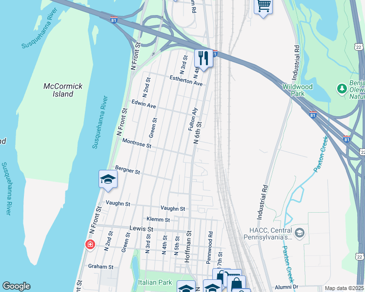 map of restaurants, bars, coffee shops, grocery stores, and more near 3505 North 4th Street in Harrisburg