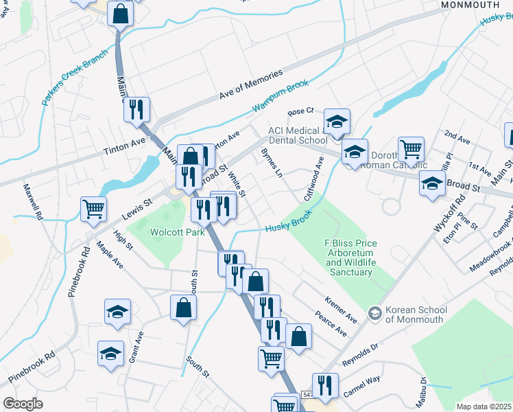 map of restaurants, bars, coffee shops, grocery stores, and more near 64B White Street in Eatontown