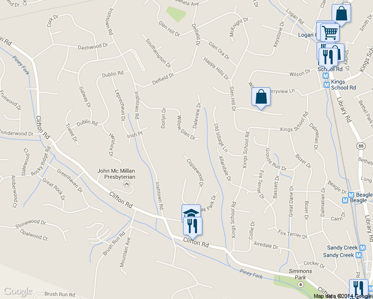 map of restaurants, bars, coffee shops, grocery stores, and more near 1054 Copsewood Drive in Bethel Park