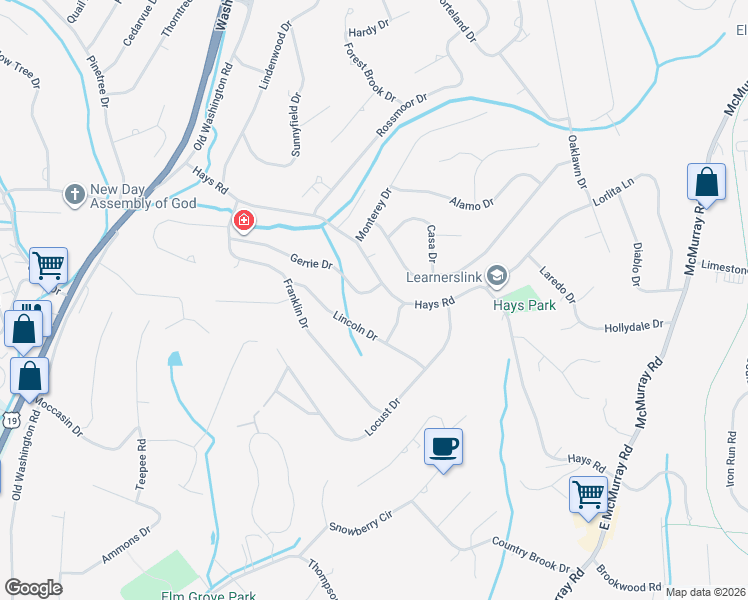 map of restaurants, bars, coffee shops, grocery stores, and more near 306 Gerrie Drive in Pittsburgh