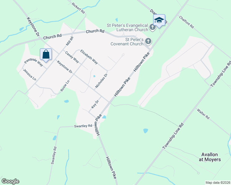 map of restaurants, bars, coffee shops, grocery stores, and more near 718 Hilltown Pike in Bucks County