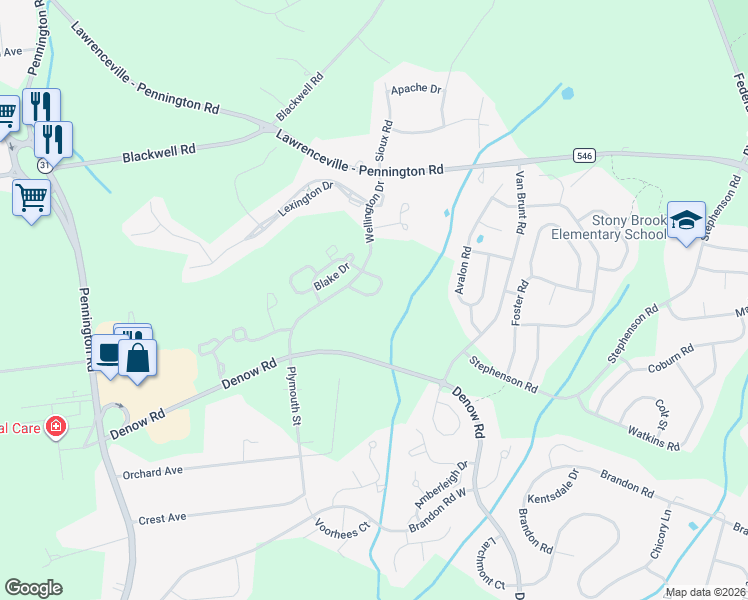 map of restaurants, bars, coffee shops, grocery stores, and more near 239 Brinley Drive in Pennington