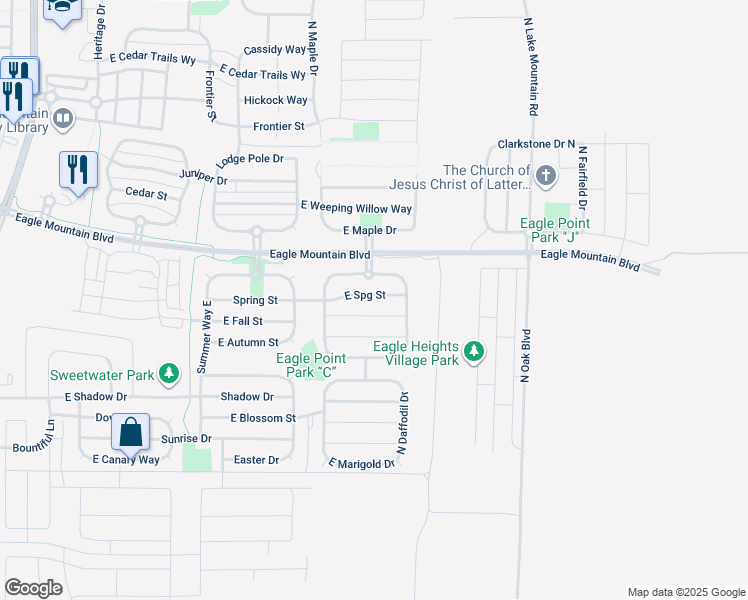 map of restaurants, bars, coffee shops, grocery stores, and more near 2354 East Spring Street in Eagle Mountain