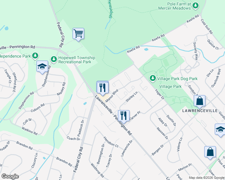 map of restaurants, bars, coffee shops, grocery stores, and more near 2 Cliveden Court in Lawrence Township