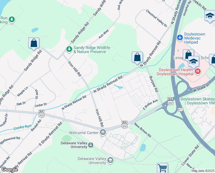map of restaurants, bars, coffee shops, grocery stores, and more near 300 Evergreen Drive in Quakertown