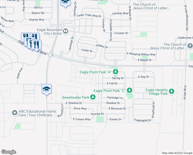 map of restaurants, bars, coffee shops, grocery stores, and more near 3879 Summer Way East in Eagle Mountain