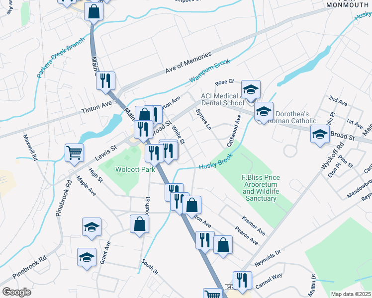 map of restaurants, bars, coffee shops, grocery stores, and more near 6 White Street in Eatontown