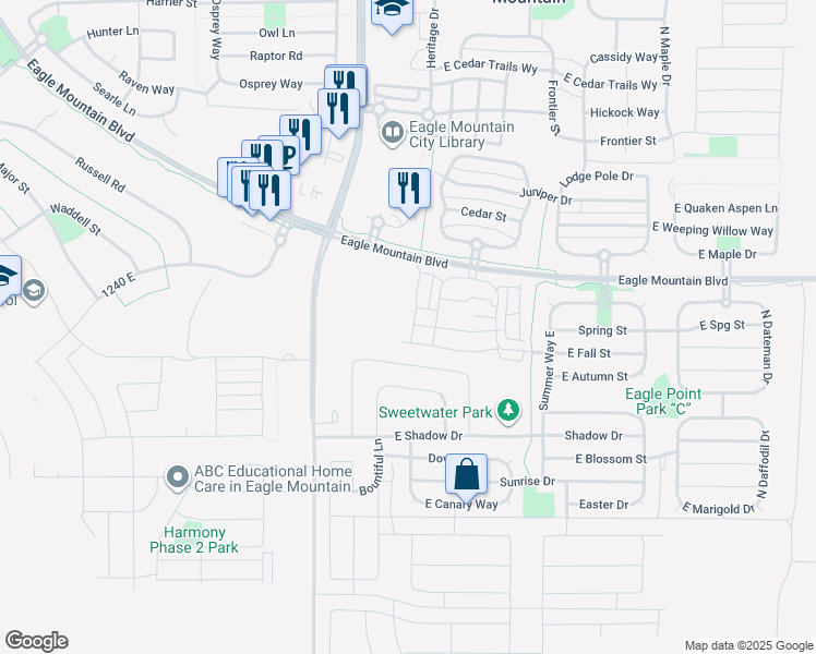 map of restaurants, bars, coffee shops, grocery stores, and more near 3901 North Aggie Drive in Eagle Mountain