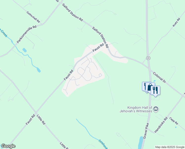map of restaurants, bars, coffee shops, grocery stores, and more near 1206 Pin Oak Drive in Perkiomenville