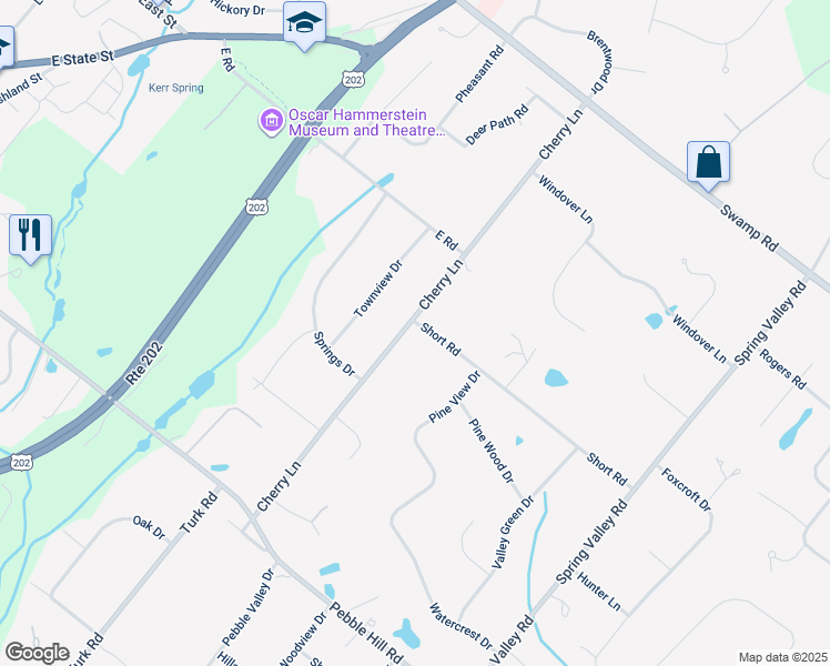 map of restaurants, bars, coffee shops, grocery stores, and more near 151 Cherry Lane in Doylestown
