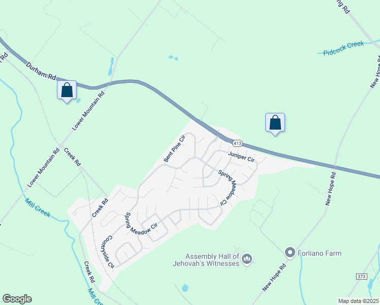 map of restaurants, bars, coffee shops, grocery stores, and more near 595 Spring Meadow Circle in New Hope