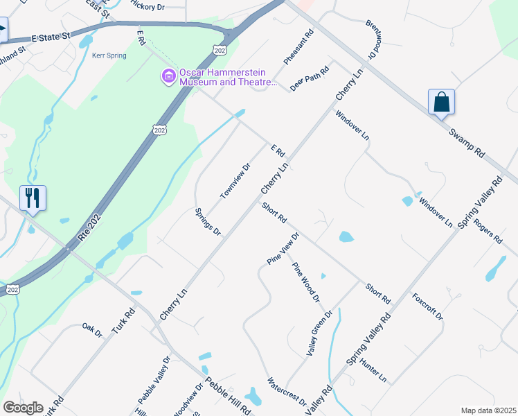 map of restaurants, bars, coffee shops, grocery stores, and more near 151 Cherry Lane in Doylestown