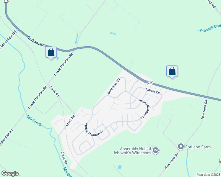 map of restaurants, bars, coffee shops, grocery stores, and more near 591 Bent Pine Circle in New Hope