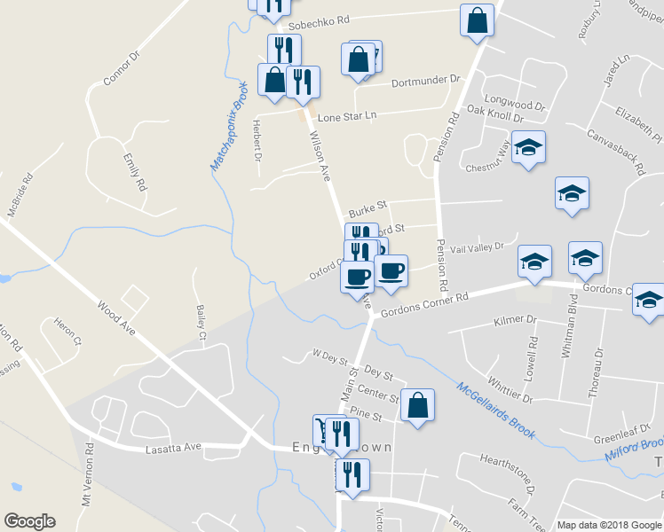 map of restaurants, bars, coffee shops, grocery stores, and more near 30 Oxford Court in Englishtown