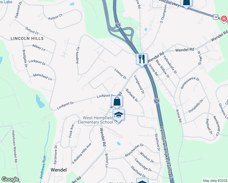 map of restaurants, bars, coffee shops, grocery stores, and more near 4005 Lockport Drive in Irwin