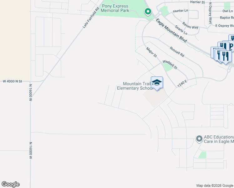 map of restaurants, bars, coffee shops, grocery stores, and more near Waddell Street in Eagle Mountain