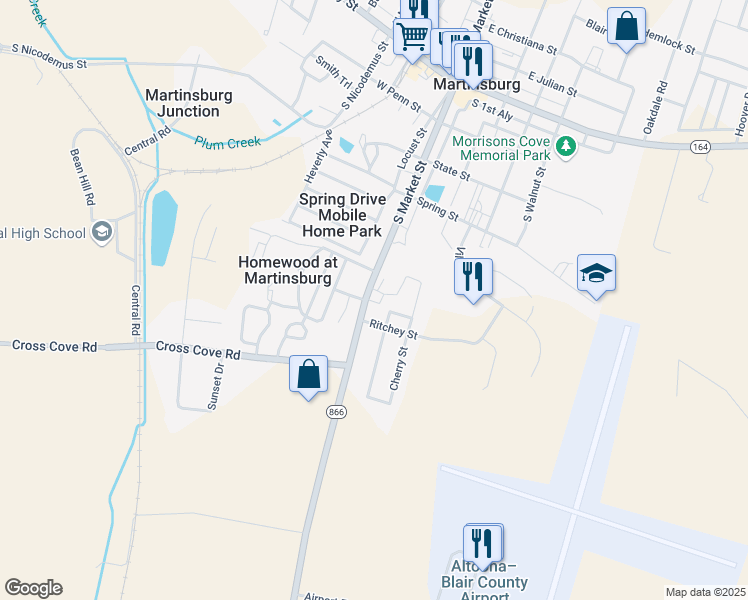 map of restaurants, bars, coffee shops, grocery stores, and more near 504 Hershberger Street in Martinsburg