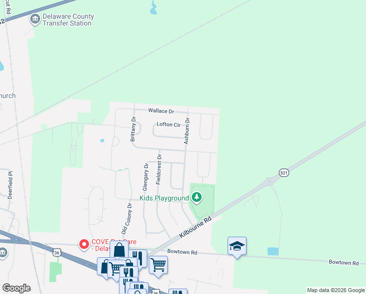map of restaurants, bars, coffee shops, grocery stores, and more near 954 Brittany Drive in Delaware