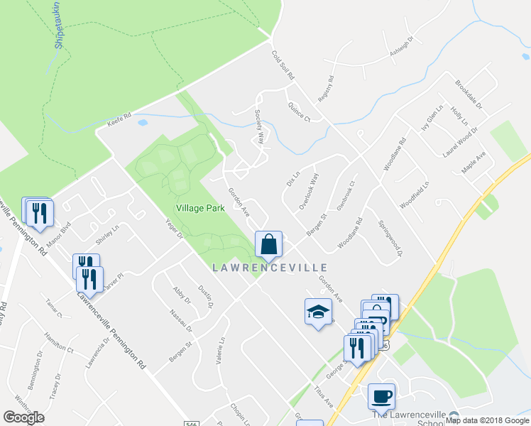 map of restaurants, bars, coffee shops, grocery stores, and more near 66 Sycamore Court in Lawrence Township