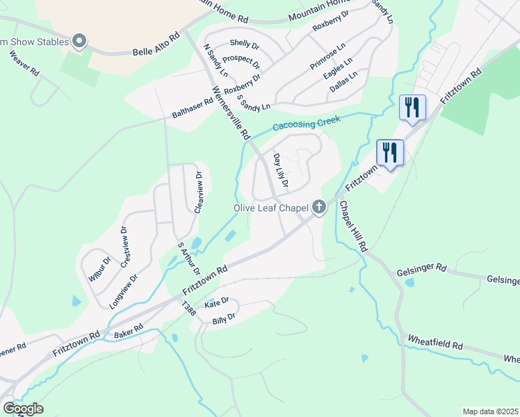 map of restaurants, bars, coffee shops, grocery stores, and more near 917 Fritztown Road in Sinking Spring