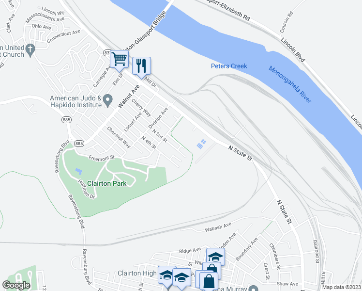 map of restaurants, bars, coffee shops, grocery stores, and more near 78 Green Way in Clairton
