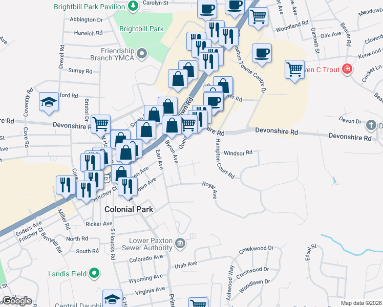 map of restaurants, bars, coffee shops, grocery stores, and more near Wynchase Drive in Colonial Park
