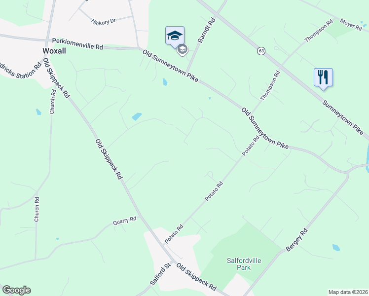 map of restaurants, bars, coffee shops, grocery stores, and more near 2475 Country View Lane in Harleysville