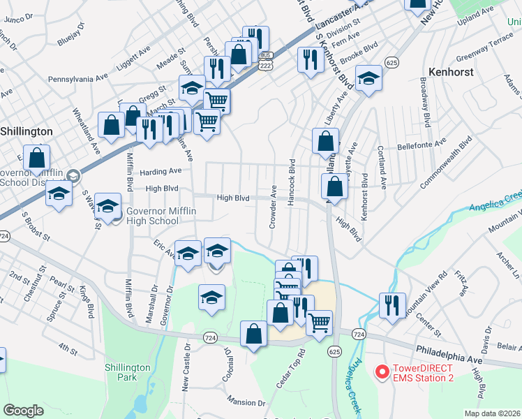map of restaurants, bars, coffee shops, grocery stores, and more near 217 John Glenn Avenue in Reading