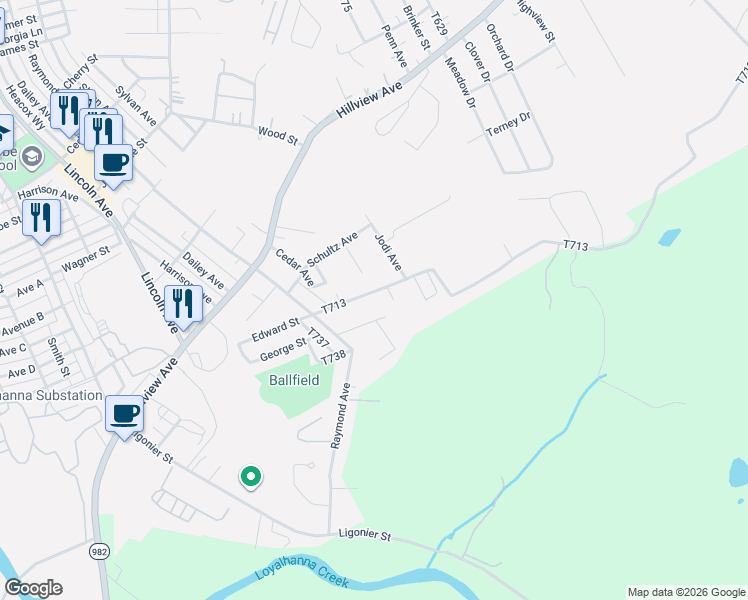 map of restaurants, bars, coffee shops, grocery stores, and more near 430 Smith Street in Latrobe
