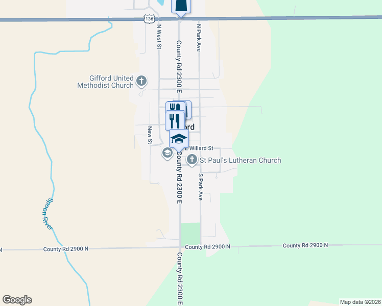 map of restaurants, bars, coffee shops, grocery stores, and more near 111 East Church Street in Gifford