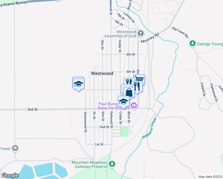 map of restaurants, bars, coffee shops, grocery stores, and more near 4th Street in Westwood