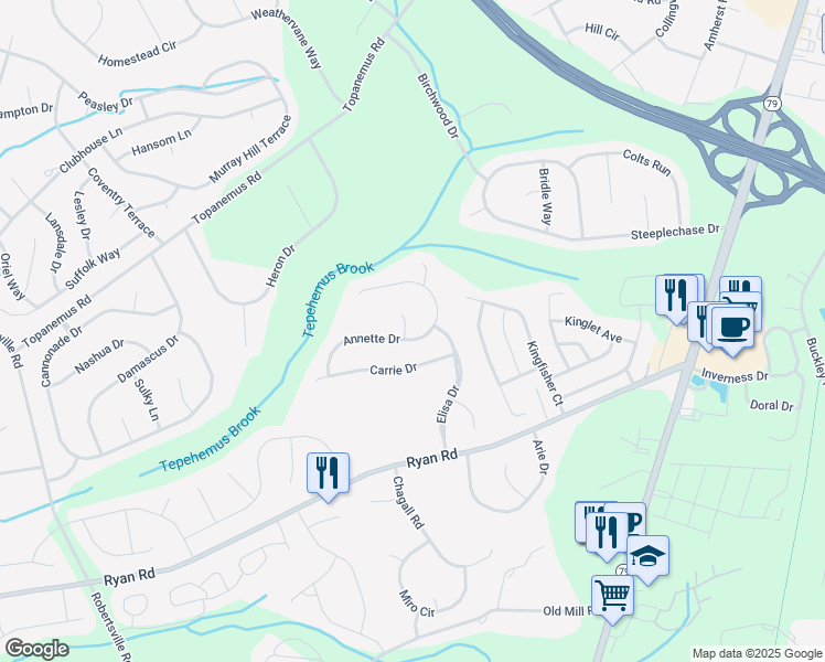 map of restaurants, bars, coffee shops, grocery stores, and more near 65 Annette Drive in Marlboro