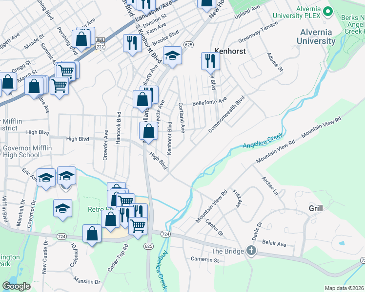 map of restaurants, bars, coffee shops, grocery stores, and more near 1611 Cortland Avenue in Reading