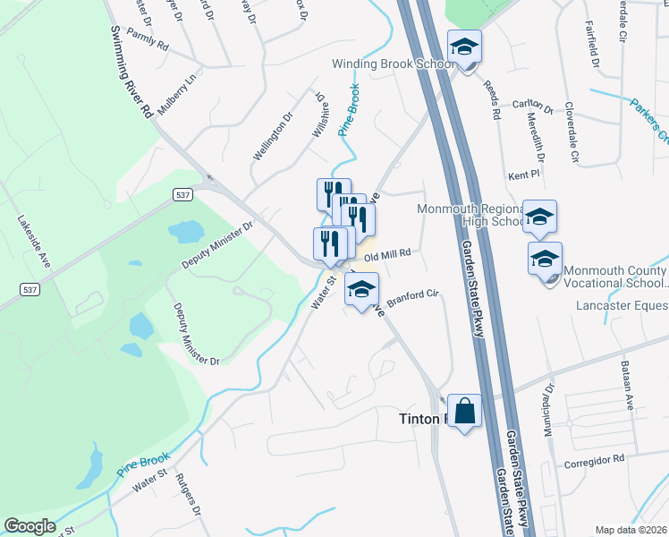 map of restaurants, bars, coffee shops, grocery stores, and more near 708 Tinton Avenue in Tinton Falls
