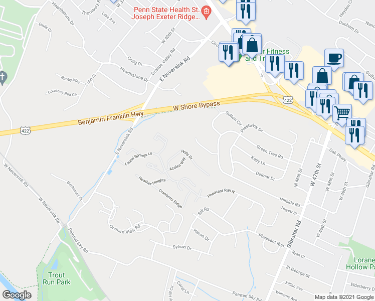 map of restaurants, bars, coffee shops, grocery stores, and more near 51-2 Holly Drive in Reading