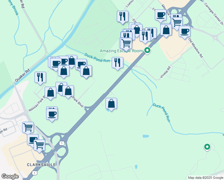 map of restaurants, bars, coffee shops, grocery stores, and more near 3462-3488 Brunswick Pike in Princeton