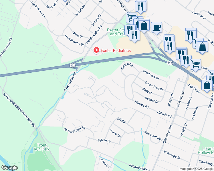 map of restaurants, bars, coffee shops, grocery stores, and more near 141 Stokesay Castle Lane in Reading