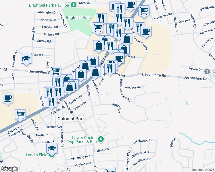 map of restaurants, bars, coffee shops, grocery stores, and more near Wynchase Drive in Colonial Park