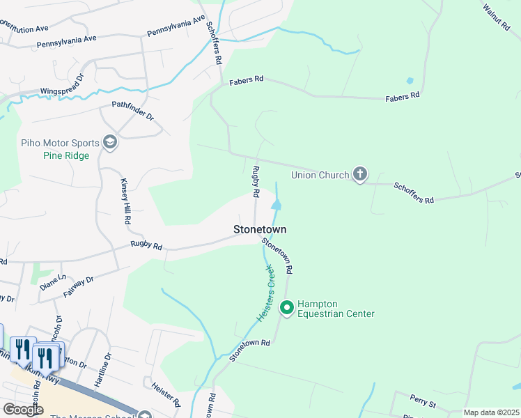 map of restaurants, bars, coffee shops, grocery stores, and more near 530 Rugby Road in Birdsboro
