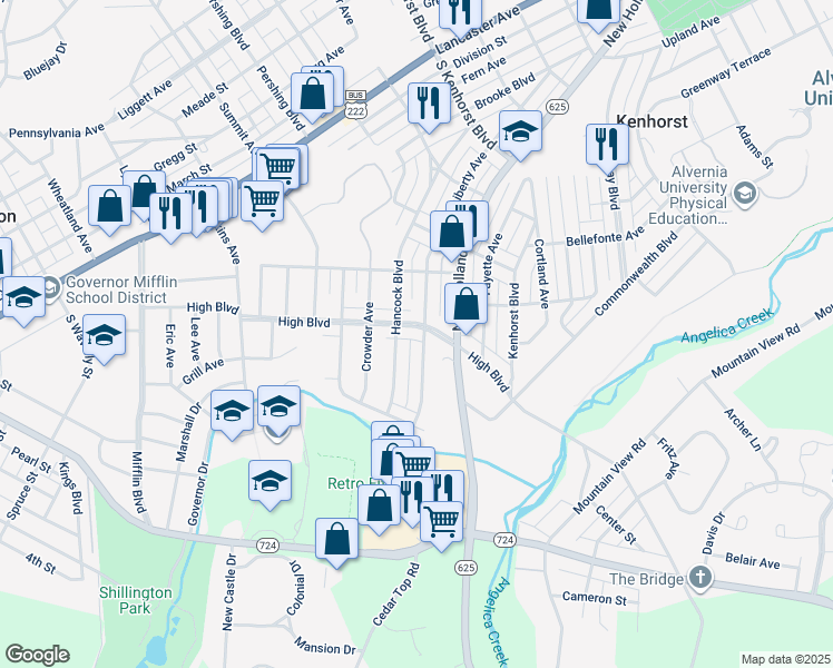 map of restaurants, bars, coffee shops, grocery stores, and more near 1638 Liberty Avenue in Reading