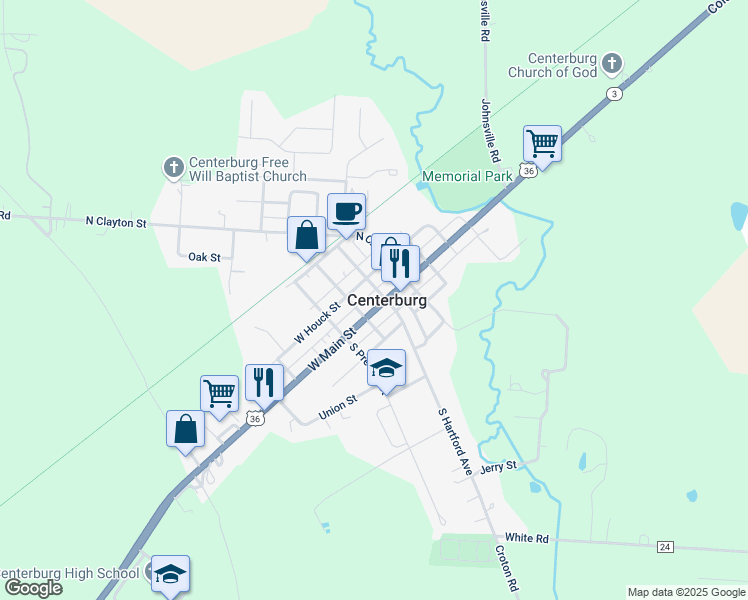 map of restaurants, bars, coffee shops, grocery stores, and more near in Centerburg