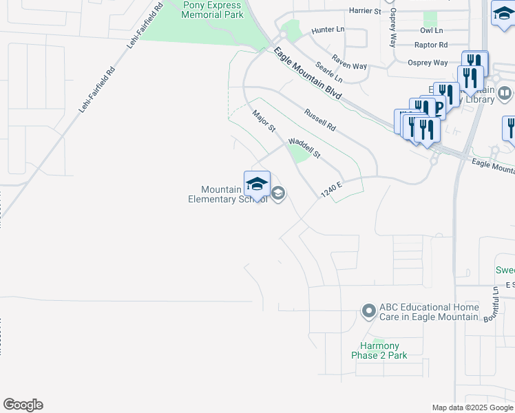 map of restaurants, bars, coffee shops, grocery stores, and more near 3951 North Wood Road in Eagle Mountain