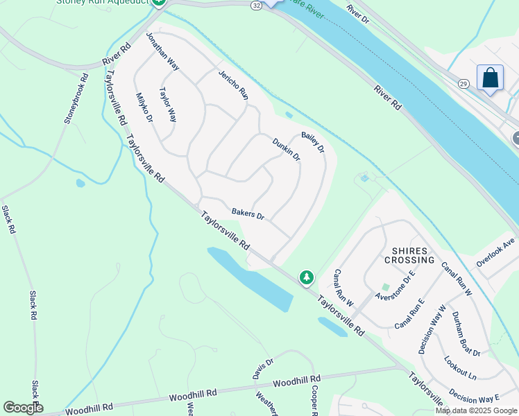 map of restaurants, bars, coffee shops, grocery stores, and more near 11 Bakers Drive in Washington Crossing