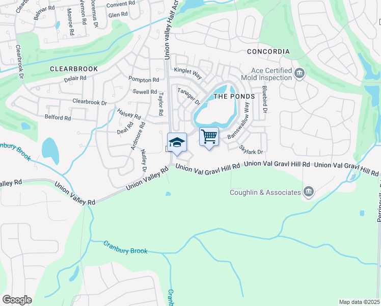 map of restaurants, bars, coffee shops, grocery stores, and more near 393 Barnswallow Way in Monroe Township