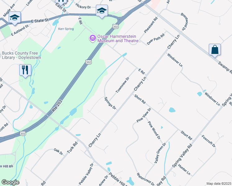 map of restaurants, bars, coffee shops, grocery stores, and more near 73 Townview Drive in Doylestown