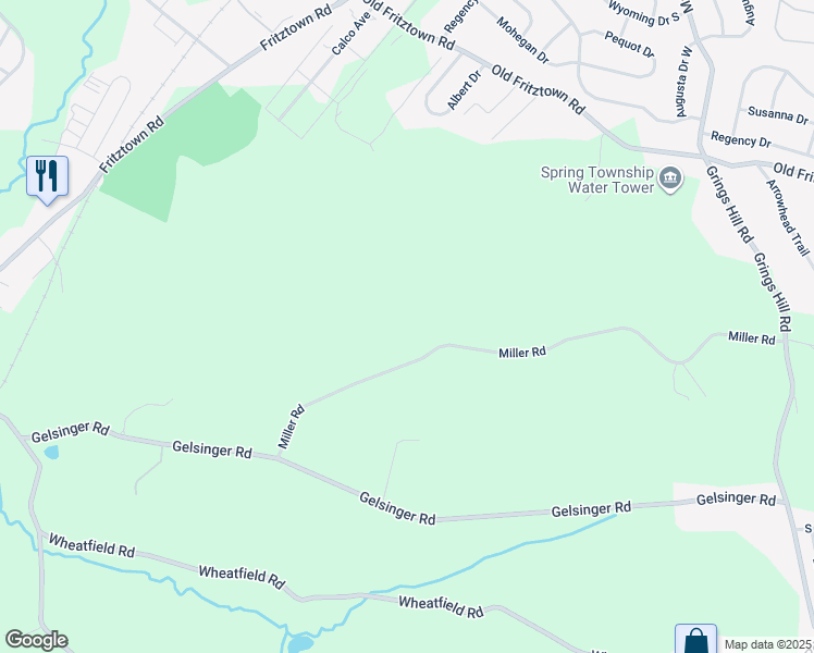 map of restaurants, bars, coffee shops, grocery stores, and more near 324 Miller Road in Sinking Spring