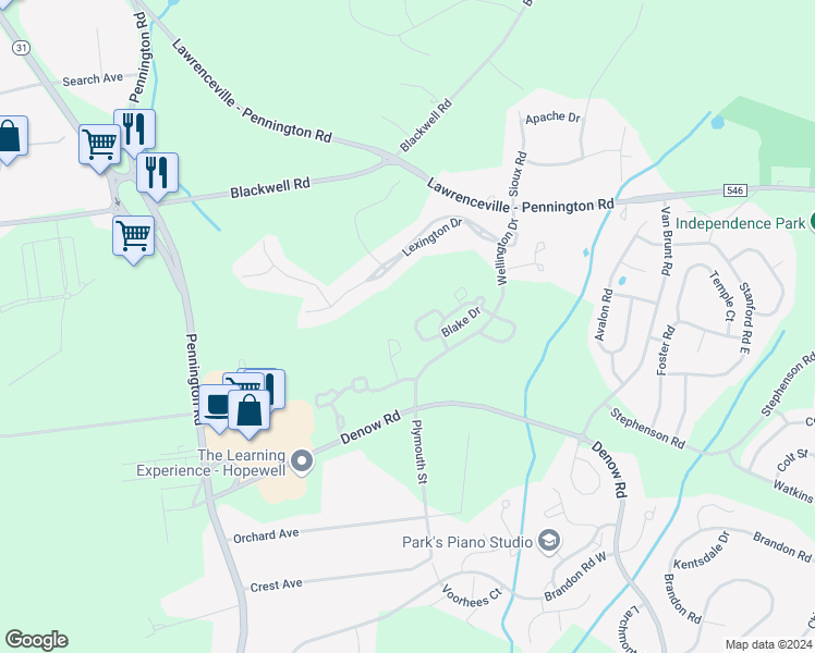 map of restaurants, bars, coffee shops, grocery stores, and more near 73 Haddon Court in Pennington