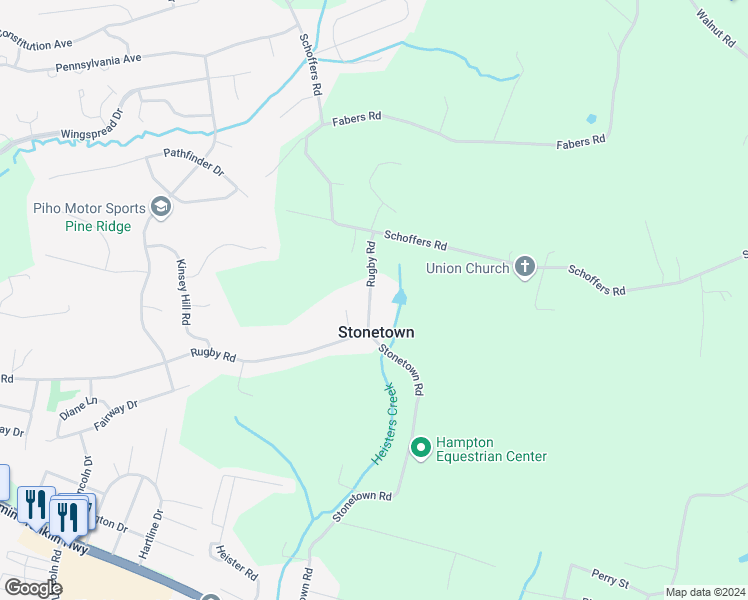 map of restaurants, bars, coffee shops, grocery stores, and more near 530 Rugby Road in Birdsboro