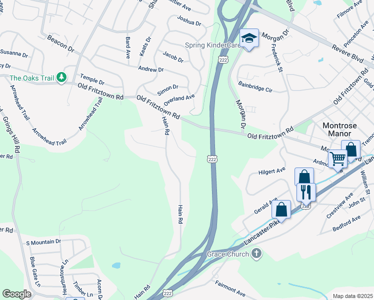 map of restaurants, bars, coffee shops, grocery stores, and more near 504 Tomlisa Court in Sinking Spring