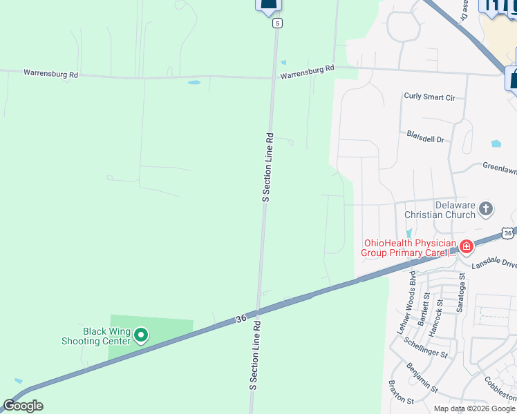 map of restaurants, bars, coffee shops, grocery stores, and more near 820 South Section Line Road in Delaware